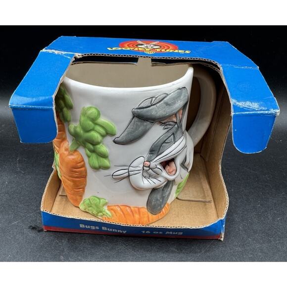 New Vtg 1998 Warner Bros. Gibson Looney Toons Bugs Bunny 3D Coffee Tea Mug NIB!